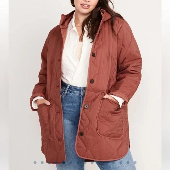 Old Navy Hooded Quilted Utility Coat For Women NWT - Picture 3 of 6